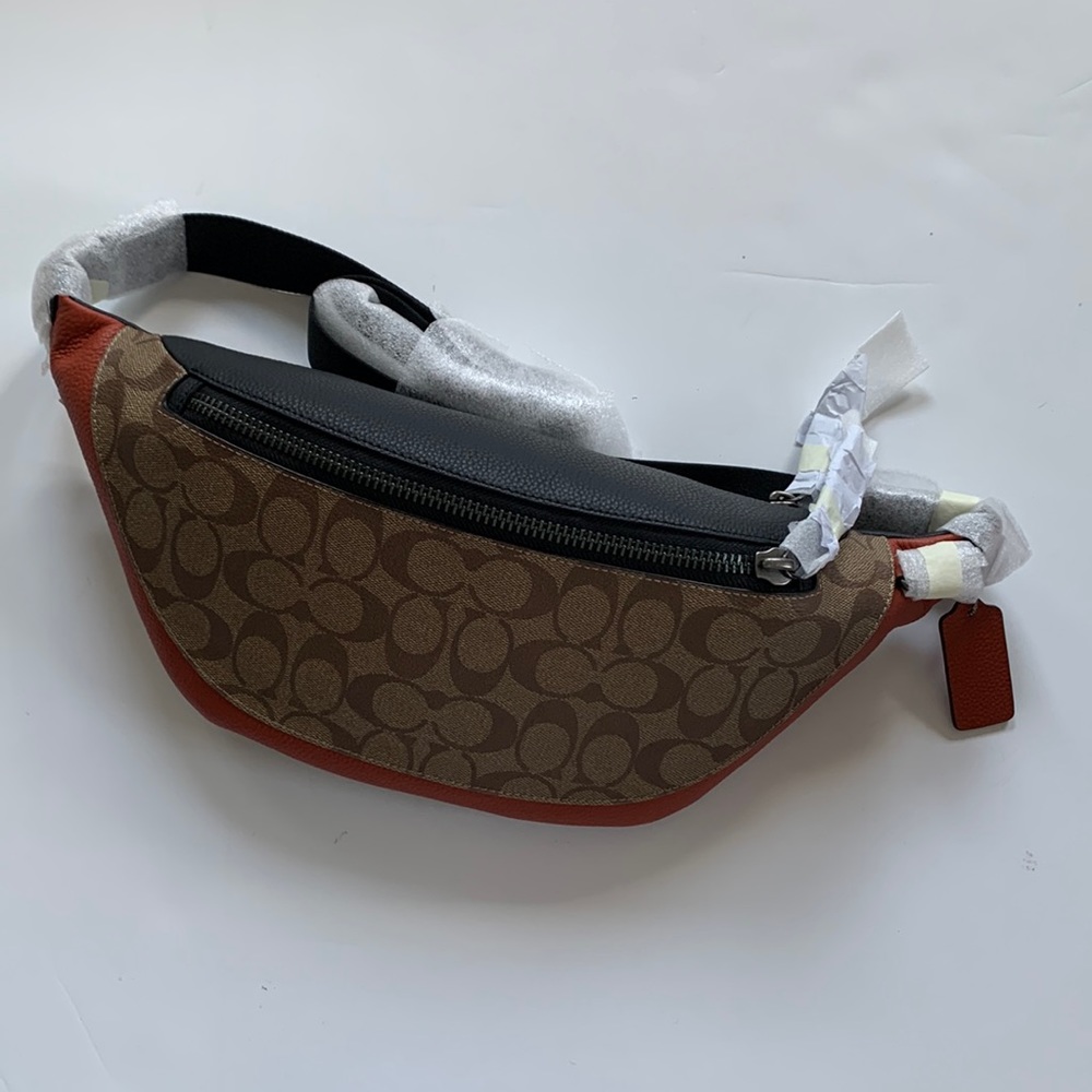 COACH Warren Belt Bag Colorblock Signature Canvas Gunmetal/Khaki Terracota NWT - Picture 8 of 13